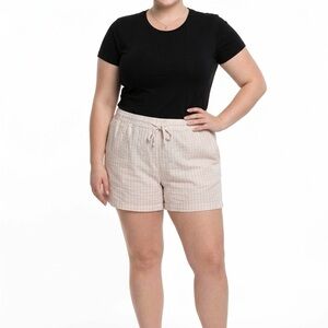 TIME & TRU Women’s XXXL (22) Linen-Blend Drawstring Shorts Pockets • Papyrus